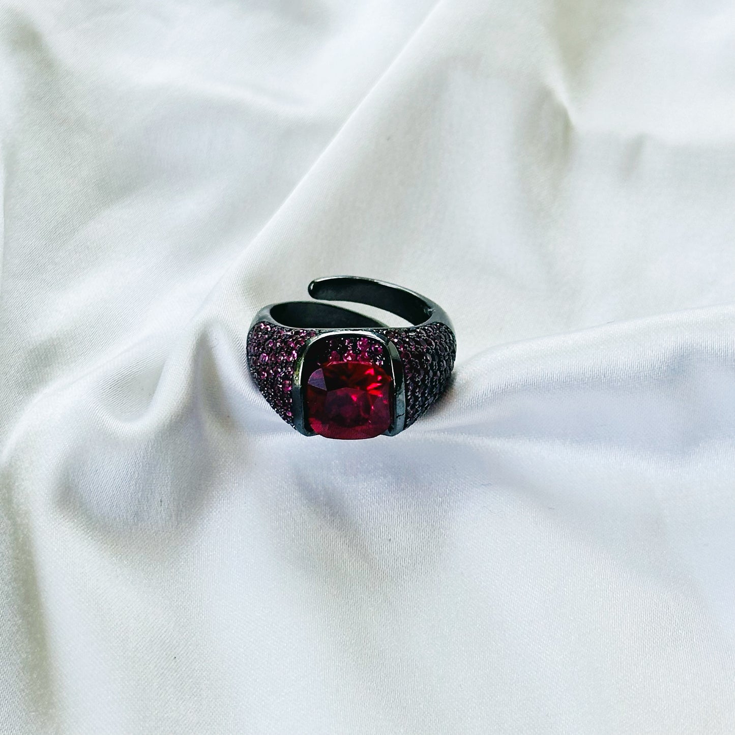 Ruby Cubic Zirconia Pink Ice Cut American Diamond Victorian Plated Adjustable Ring