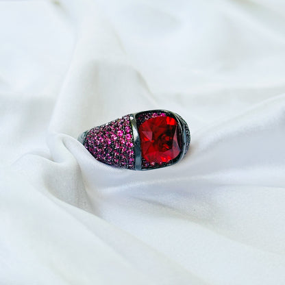 Ruby Cubic Zirconia Pink Ice Cut American Diamond Victorian Plated Adjustable Ring
