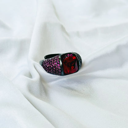 Ruby Cubic Zirconia Pink Ice Cut American Diamond Victorian Plated Adjustable Ring