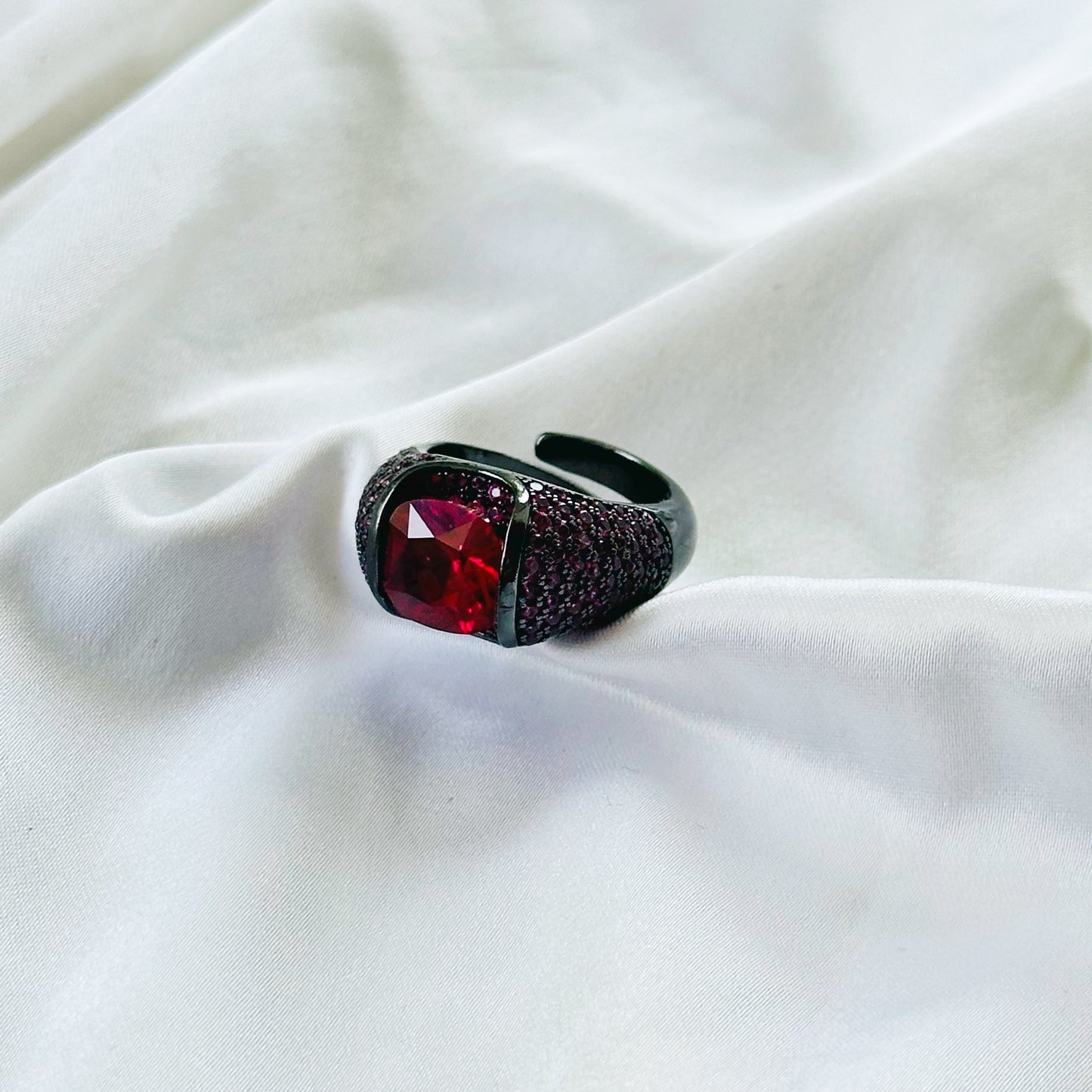 Ruby Cubic Zirconia Pink Ice Cut American Diamond Victorian Plated Adjustable Ring