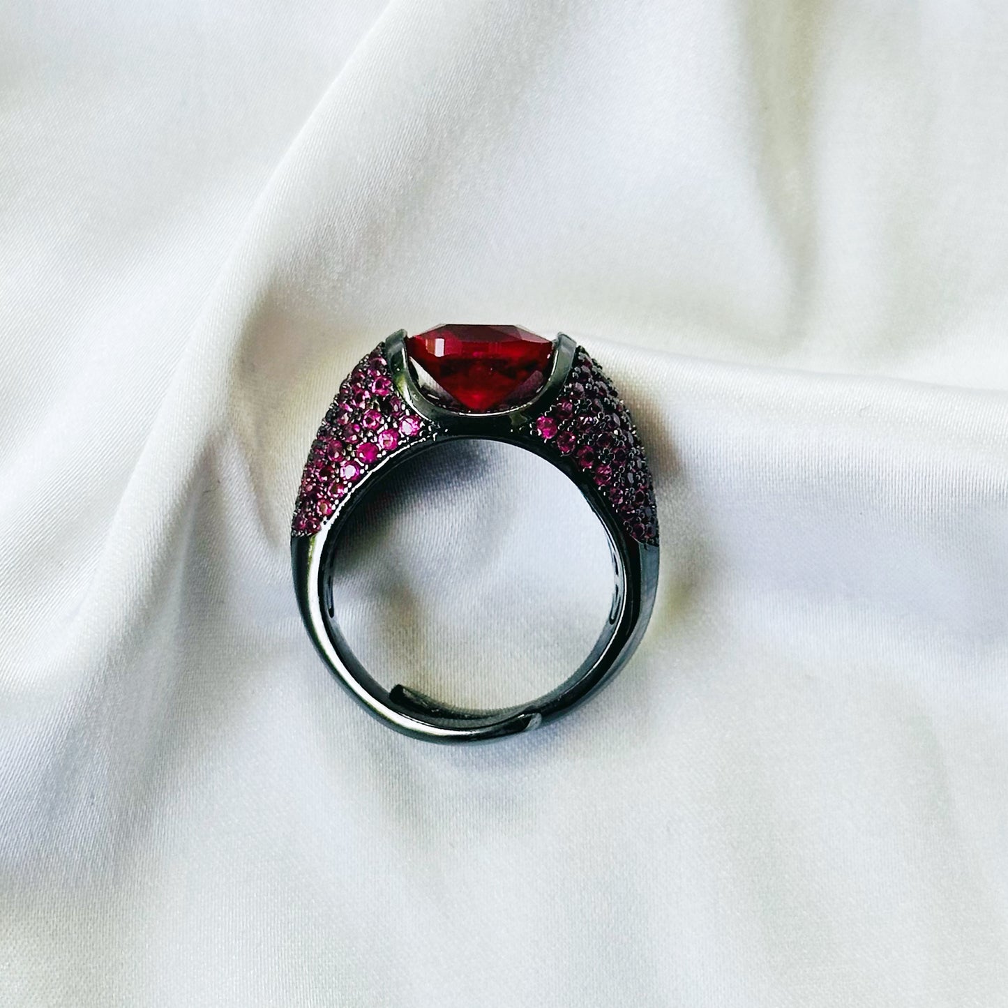 Ruby Cubic Zirconia Pink Ice Cut American Diamond Victorian Plated Adjustable Ring