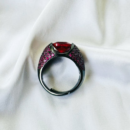 Ruby Cubic Zirconia Pink Ice Cut American Diamond Victorian Plated Adjustable Ring