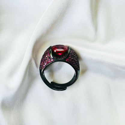 Ruby Cubic Zirconia Pink Ice Cut American Diamond Victorian Plated Adjustable Ring