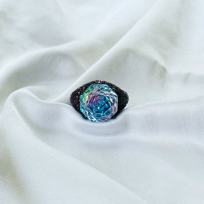 Aqua Blue Vitrail Sapphire Cubic Zirconia Pink Ice Cut American Diamond Victorian Plated Adjustable Ring
