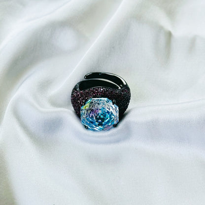 Aqua Blue Vitrail Sapphire Cubic Zirconia Pink Ice Cut American Diamond Victorian Plated Adjustable Ring