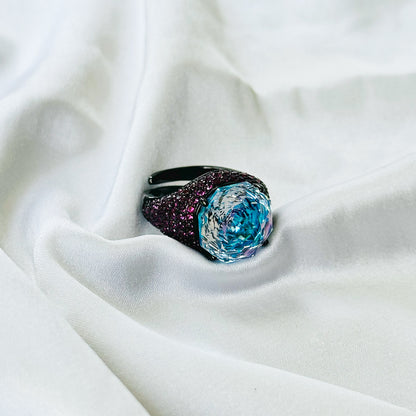 Aqua Blue Vitrail Sapphire Cubic Zirconia Pink Ice Cut American Diamond Victorian Plated Adjustable Ring