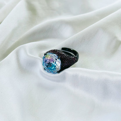Aqua Blue Vitrail Sapphire Cubic Zirconia Pink Ice Cut American Diamond Victorian Plated Adjustable Ring