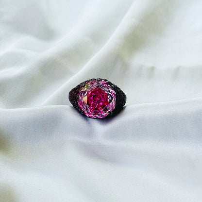 Fuchsia White Pink Topaz Cubic Zirconia Pink Ice Cut American Diamond Victorian Plated Adjustable Ring