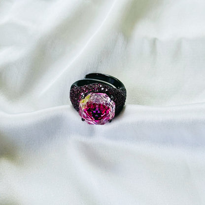 Fuchsia White Pink Topaz Cubic Zirconia Pink Ice Cut American Diamond Victorian Plated Adjustable Ring