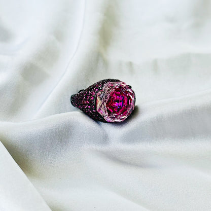 Fuchsia White Pink Topaz Cubic Zirconia Pink Ice Cut American Diamond Victorian Plated Adjustable Ring