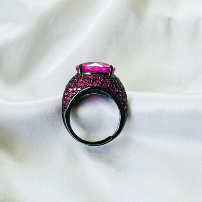 Fuchsia White Pink Topaz Cubic Zirconia Pink Ice Cut American Diamond Victorian Plated Adjustable Ring