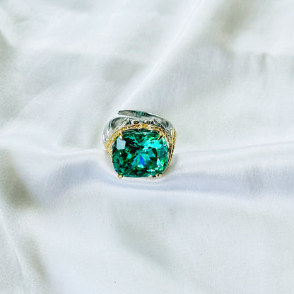 Sea Green Topaz Cubic Zirconia Ice Cut American Diamond Gold/Silver Plated Adjustable Ring