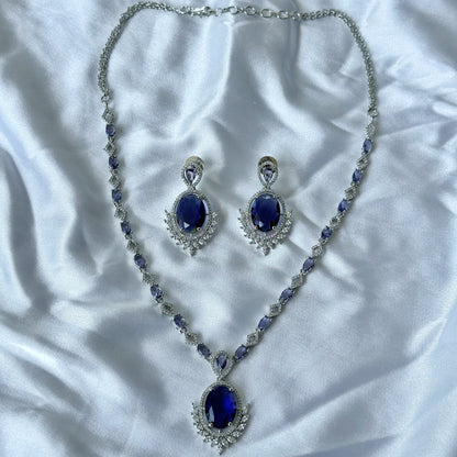 Deep Purple Amethyst Cubic Zircon Stone American Diamond Silver Plated Necklace Set