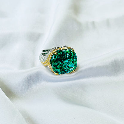 Sea Green Topaz Cubic Zirconia Ice Cut American Diamond Gold/Silver Plated Adjustable Ring
