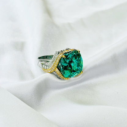 Sea Green Topaz Cubic Zirconia Ice Cut American Diamond Gold/Silver Plated Adjustable Ring