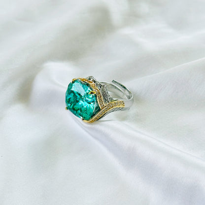 Sea Green Topaz Cubic Zirconia Ice Cut American Diamond Gold/Silver Plated Adjustable Ring