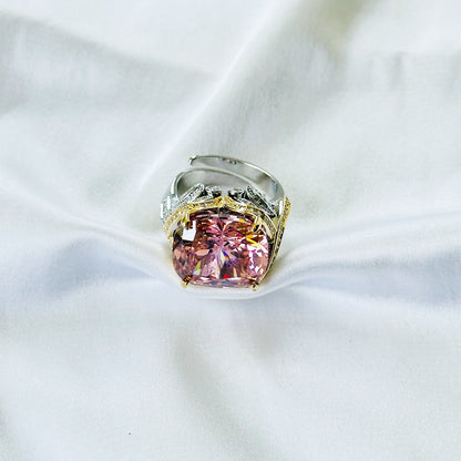 Pink Topaz Cubic Zirconia Ice Cut American Diamond Gold/Silver Plated Adjustable Ring