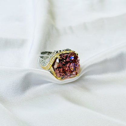 Pink Topaz Cubic Zirconia Ice Cut American Diamond Gold/Silver Plated Adjustable Ring