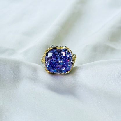 Purple Amethyst Cubic Zirconia Ice Cut American Diamond Gold/Silver Plated Adjustable Ring