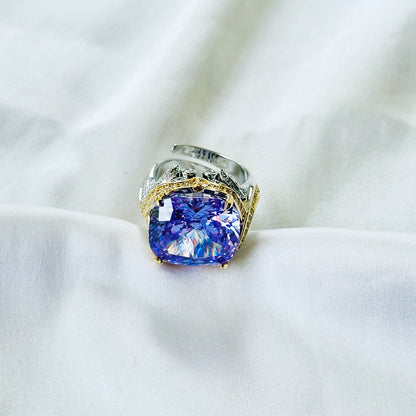 Purple Amethyst Cubic Zirconia Ice Cut American Diamond Gold/Silver Plated Adjustable Ring