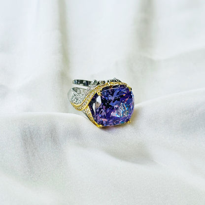 Purple Amethyst Cubic Zirconia Ice Cut American Diamond Gold/Silver Plated Adjustable Ring