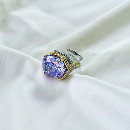 Purple Amethyst Cubic Zirconia Ice Cut American Diamond Gold/Silver Plated Adjustable Ring