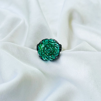 Sea Green Topaz Cubic Zirconia Pink Ice Cut American Diamond Victorian Plated Adjustable Ring