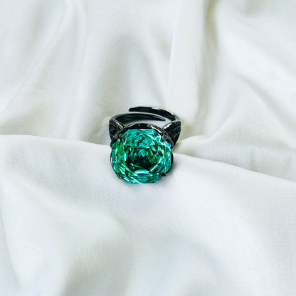 Sea Green Topaz Cubic Zirconia Pink Ice Cut American Diamond Victorian Plated Adjustable Ring