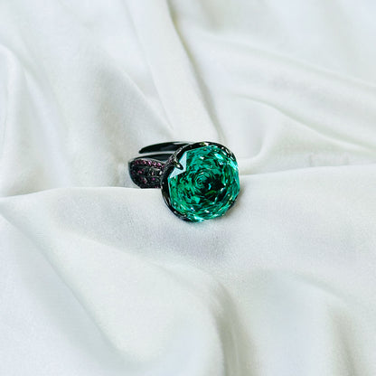 Sea Green Topaz Cubic Zirconia Pink Ice Cut American Diamond Victorian Plated Adjustable Ring