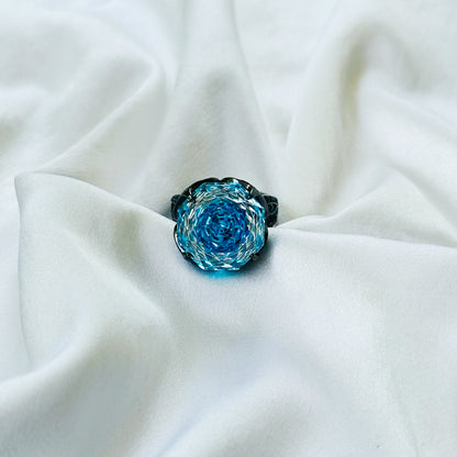 Aqua Blue Sapphire Cubic Zirconia Blue Ice Cut American Diamond Victorian Plated Adjustable Ring