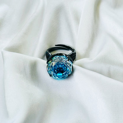 Aqua Blue Sapphire Cubic Zirconia Blue Ice Cut American Diamond Victorian Plated Adjustable Ring