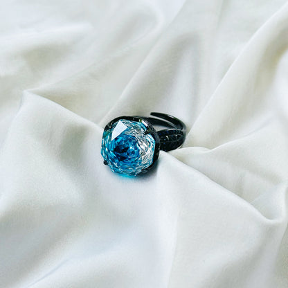 Aqua Blue Sapphire Cubic Zirconia Blue Ice Cut American Diamond Victorian Plated Adjustable Ring