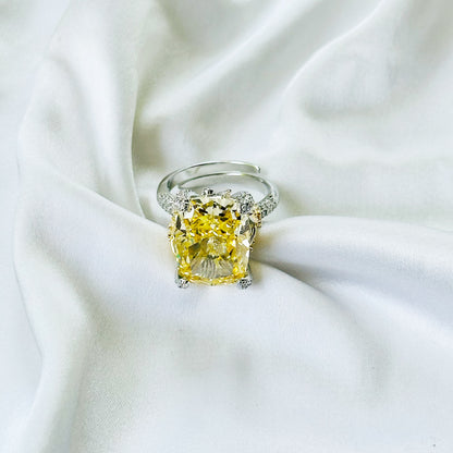 Yellow Topaz Cubic Zirconia Ice Cut American Diamond Gold/Silver Plated Adjustable Ring