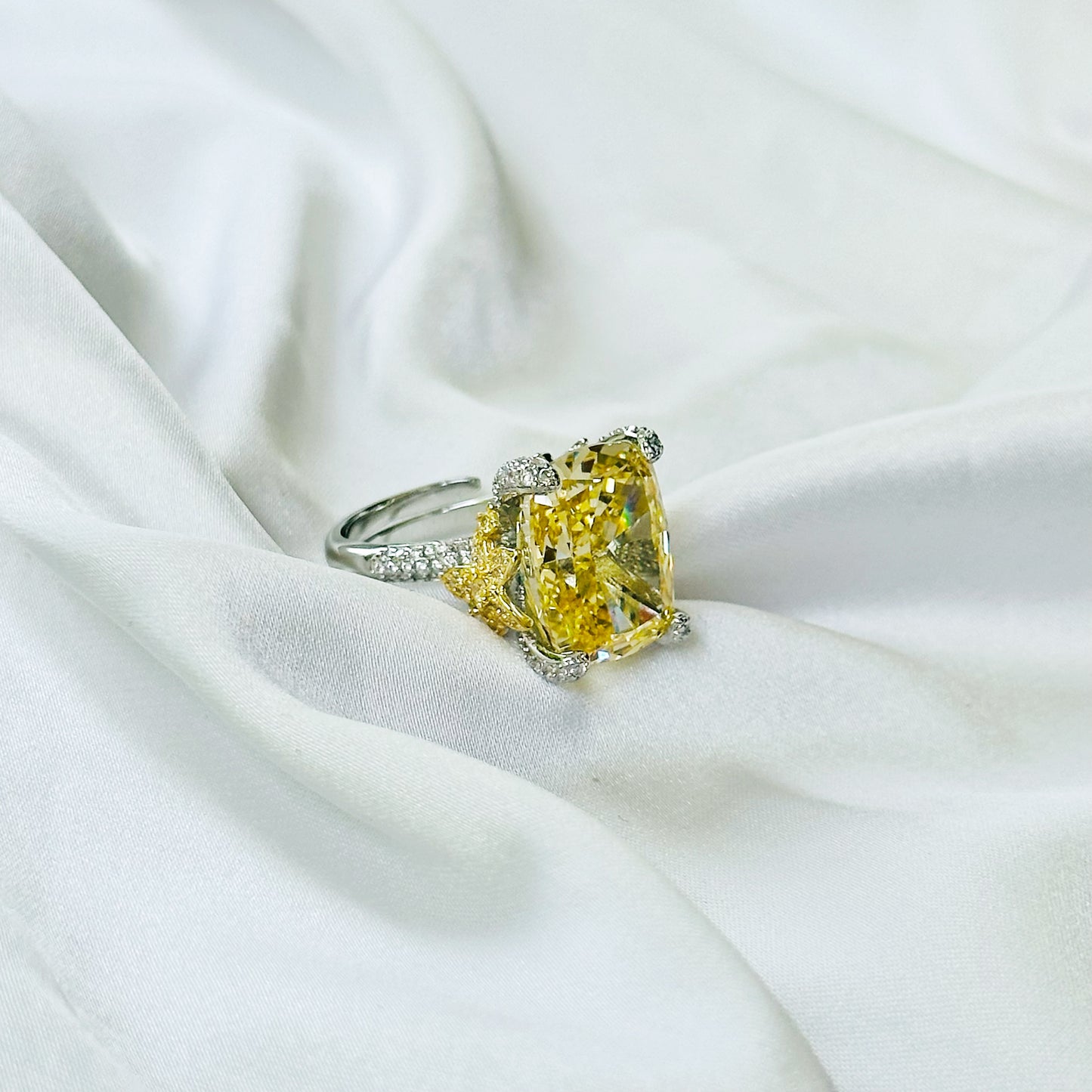Yellow Topaz Cubic Zirconia Ice Cut American Diamond Gold/Silver Plated Adjustable Ring