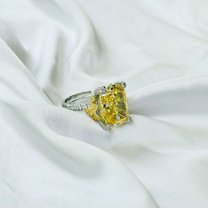 Yellow Topaz Cubic Zirconia Ice Cut American Diamond Gold/Silver Plated Adjustable Ring