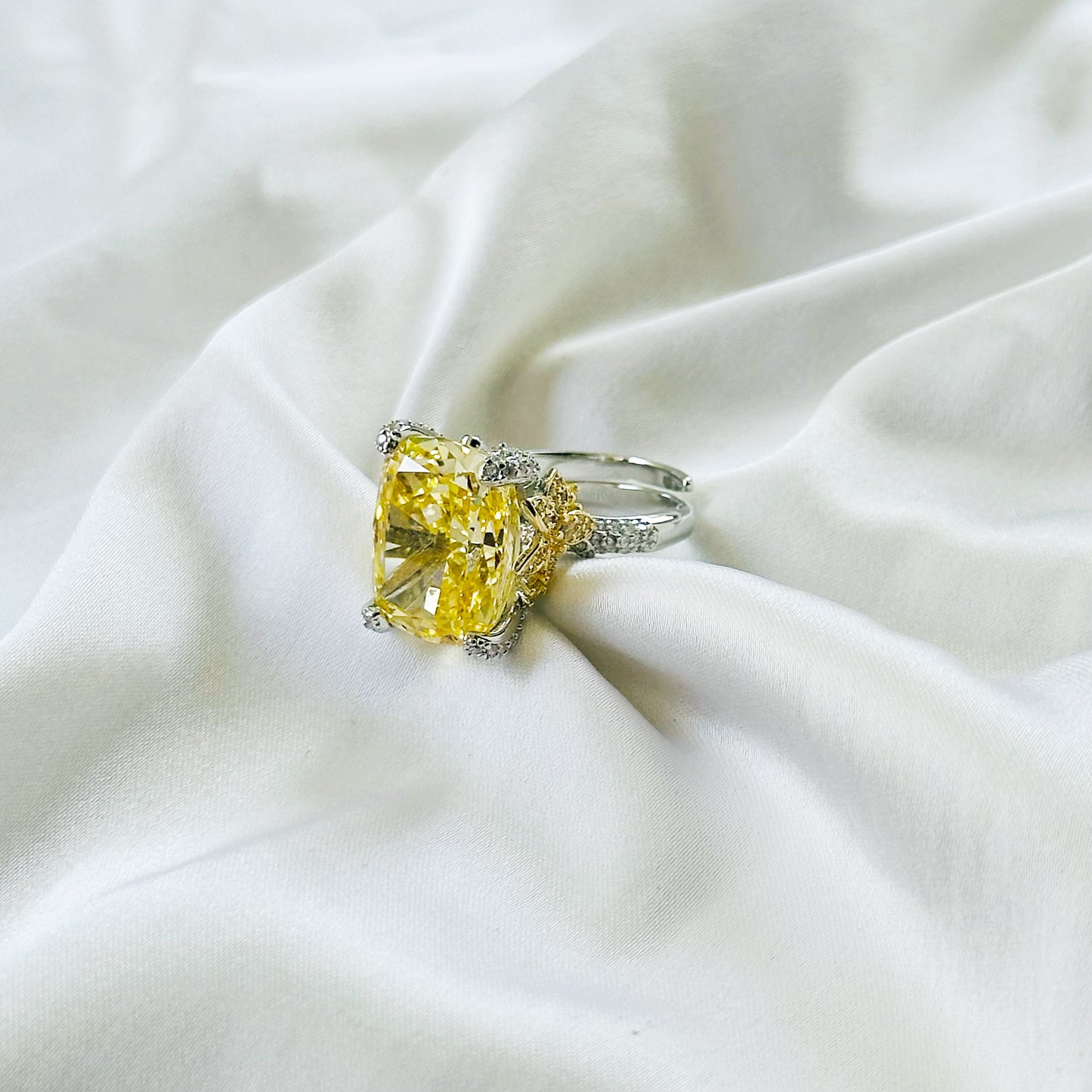 Yellow Topaz Cubic Zirconia Ice Cut American Diamond Gold/Silver Plated Adjustable Ring
