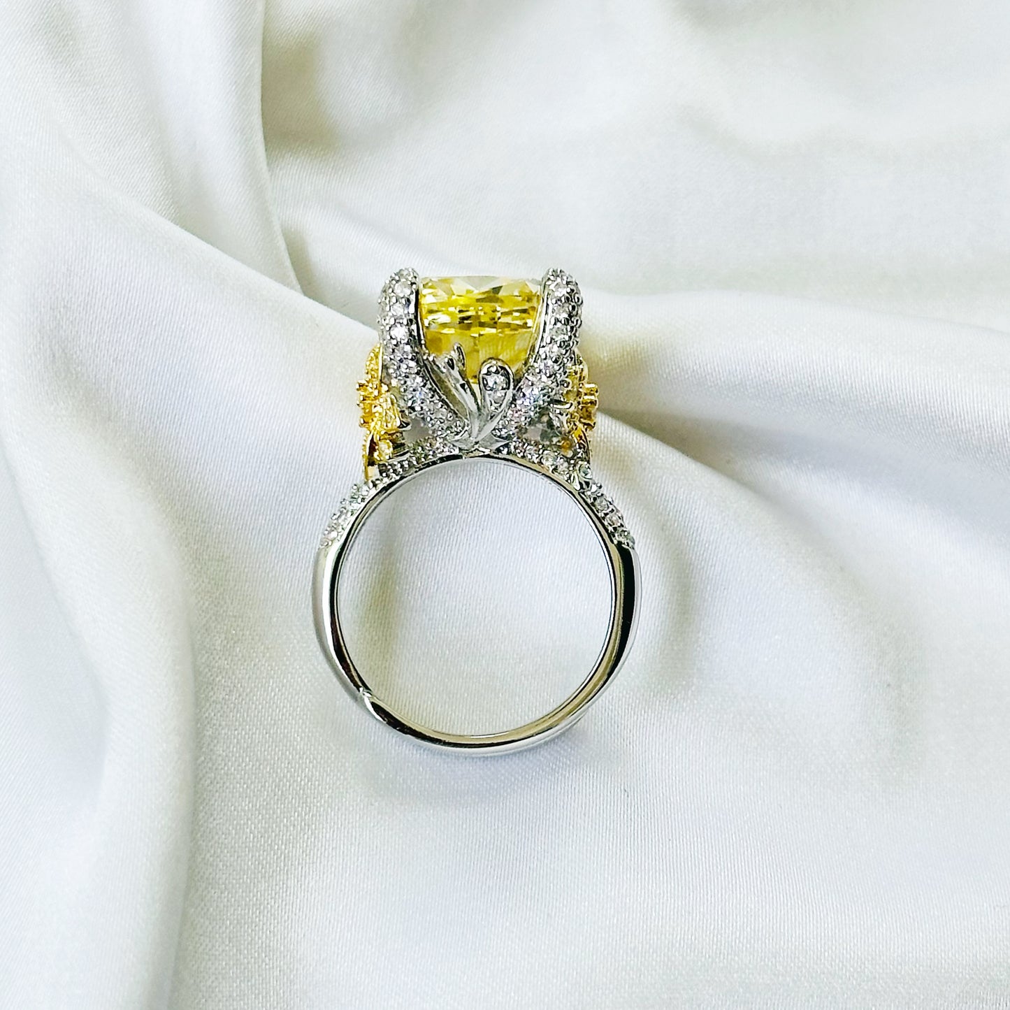 Yellow Topaz Cubic Zirconia Ice Cut American Diamond Gold/Silver Plated Adjustable Ring
