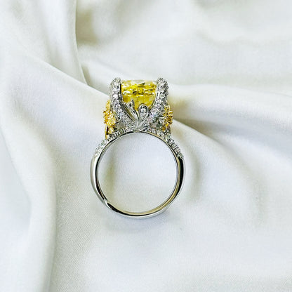 Yellow Topaz Cubic Zirconia Ice Cut American Diamond Gold/Silver Plated Adjustable Ring