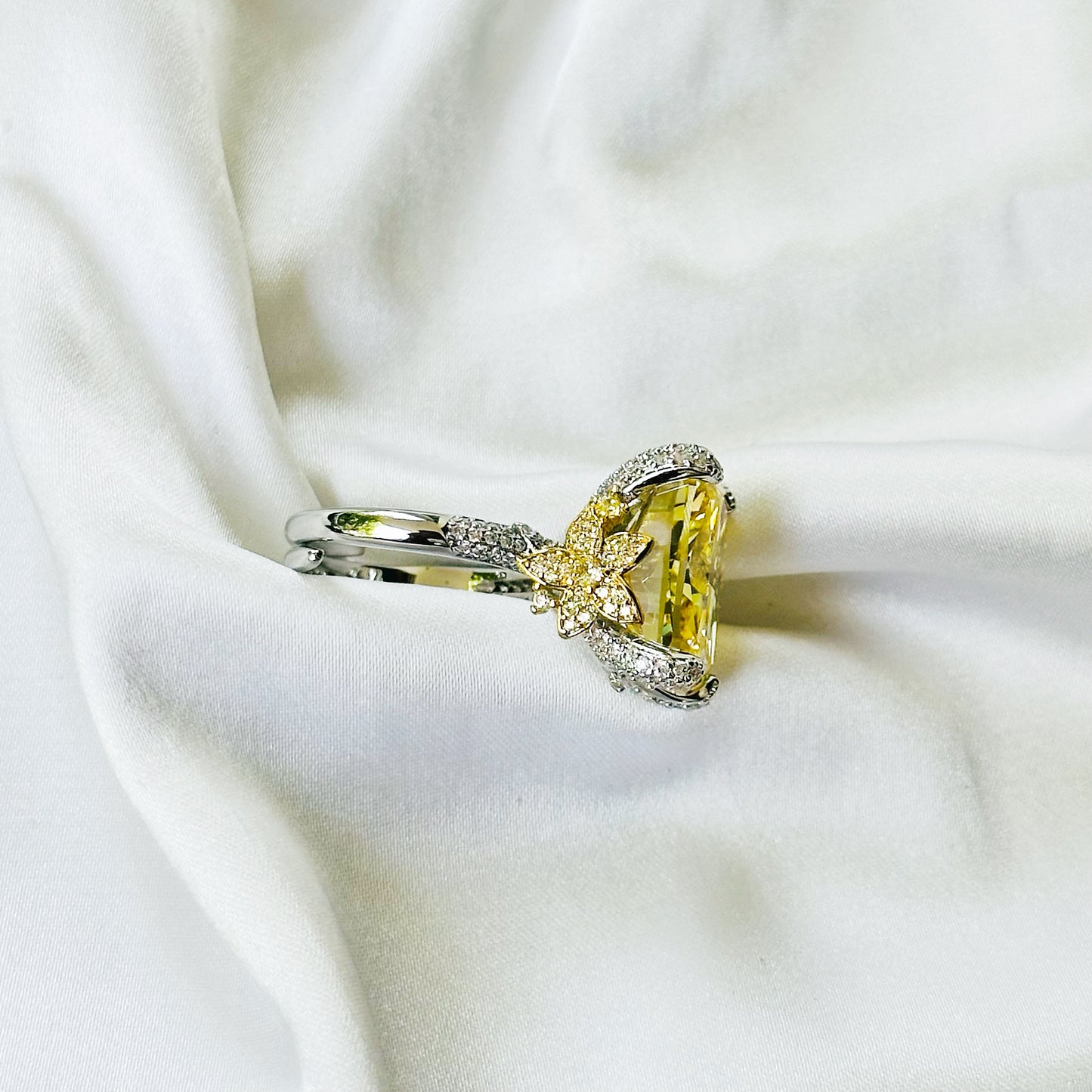 Yellow Topaz Cubic Zirconia Ice Cut American Diamond Gold/Silver Plated Adjustable Ring