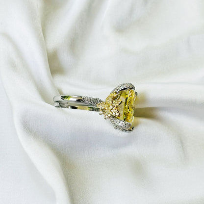 Yellow Topaz Cubic Zirconia Ice Cut American Diamond Gold/Silver Plated Adjustable Ring