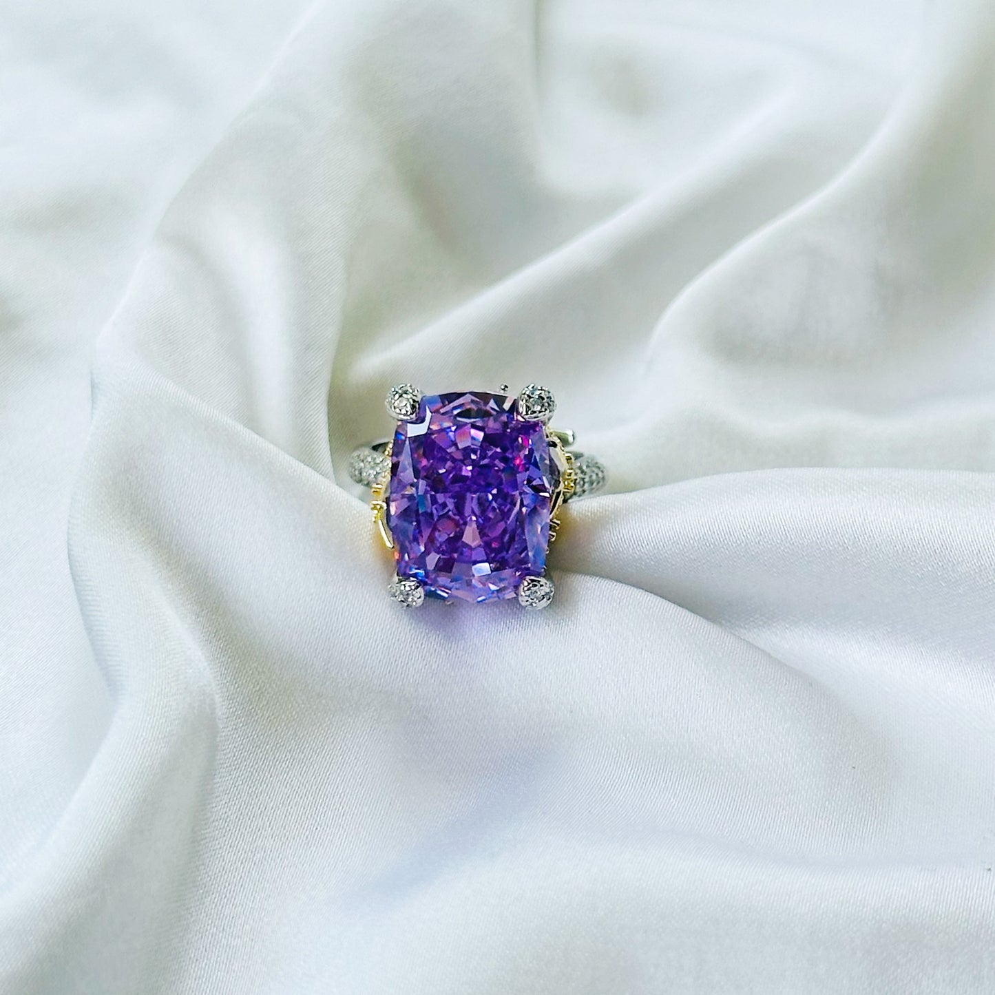 Purple Amethyst Cubic Zirconia Ice Cut American Diamond Gold/Silver Plated Adjustable Ring