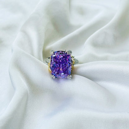 Purple Amethyst Cubic Zirconia Ice Cut American Diamond Gold/Silver Plated Adjustable Ring