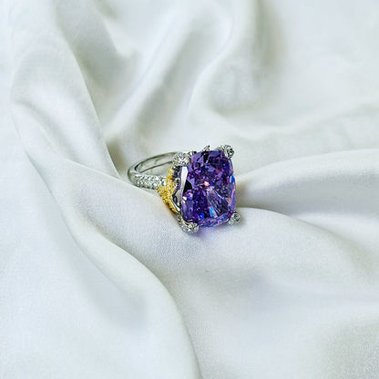 Purple Amethyst Cubic Zirconia Ice Cut American Diamond Gold/Silver Plated Adjustable Ring