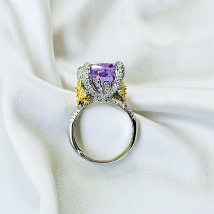 Purple Amethyst Cubic Zirconia Ice Cut American Diamond Gold/Silver Plated Adjustable Ring
