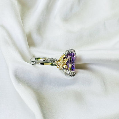 Purple Amethyst Cubic Zirconia Ice Cut American Diamond Gold/Silver Plated Adjustable Ring