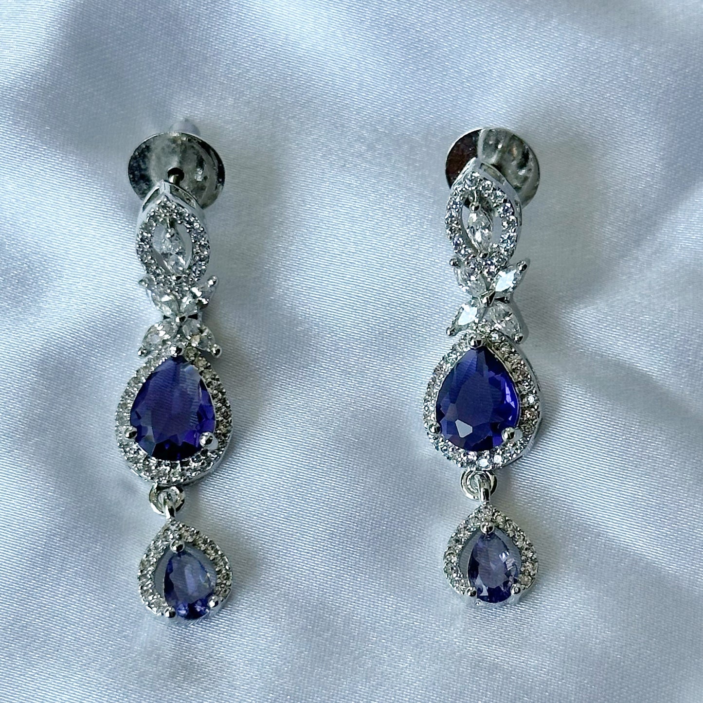 Deep Purple Amethyst Cubic Zircon Stone American Diamond Silver Plated Necklace Set