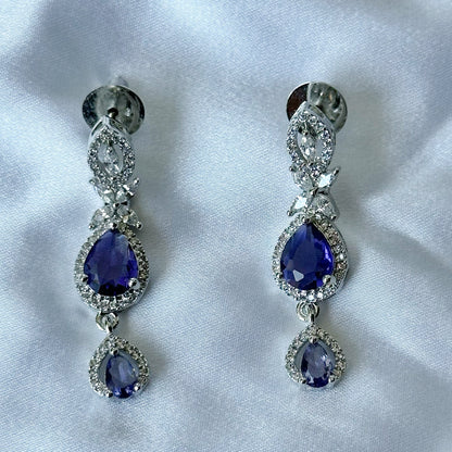 Deep Purple Amethyst Cubic Zircon Stone American Diamond Silver Plated Necklace Set