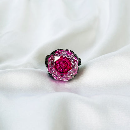 Fuchsia White Pink Topaz Cubic Zirconia Pink Ice Cut American Diamond Victorian Plated Adjustable Ring