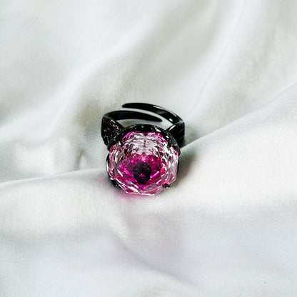 Fuchsia White Pink Topaz Cubic Zirconia Pink Ice Cut American Diamond Victorian Plated Adjustable Ring