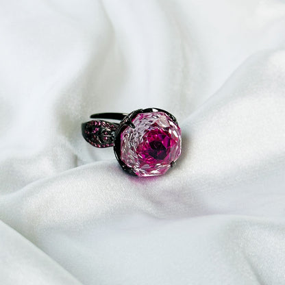 Fuchsia White Pink Topaz Cubic Zirconia Pink Ice Cut American Diamond Victorian Plated Adjustable Ring